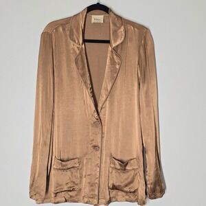 Elie Tahari Satin Blazer Womens L Shiny Walnut Brown Luxe Career Party Jacket